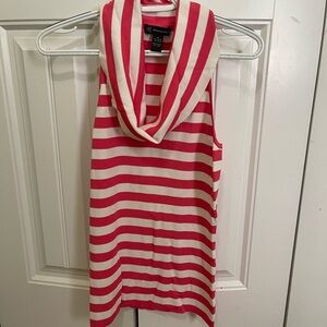 Pink and white striped sleeveless cowl neck top
